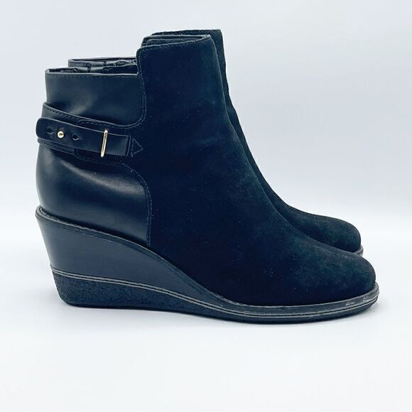 Cole Haan black suede ankle wedge side zip boots with NikeAir soles - 9B - Picture 1 of 11